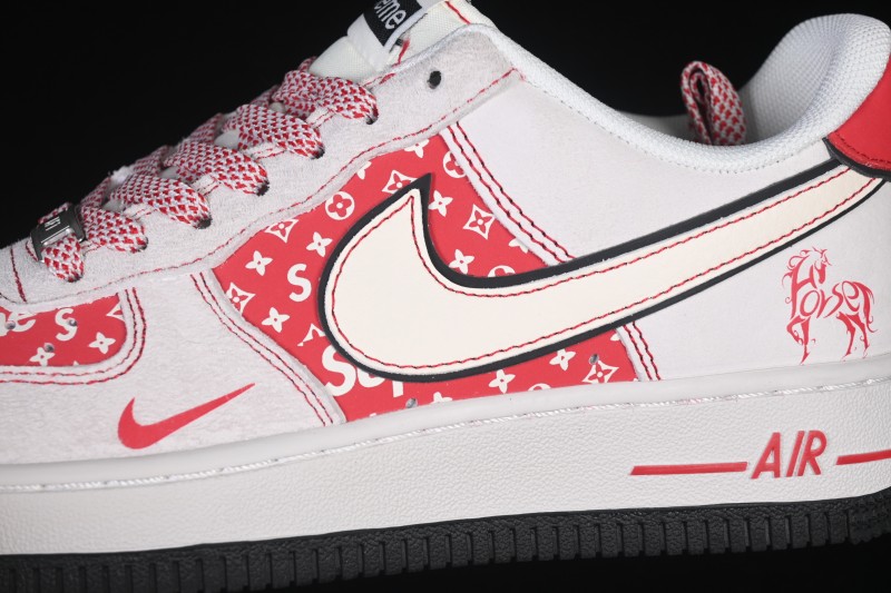 Nike Air Force 1 '07 Low Red and White Patchwork Casual Sneakers - JP2026-131