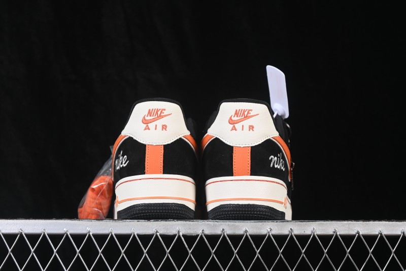 Nike Air Force 1 '07 Low Black and Orange Casual Skateboarding Shoes with Full-Length Air Cushion - FV3694-107