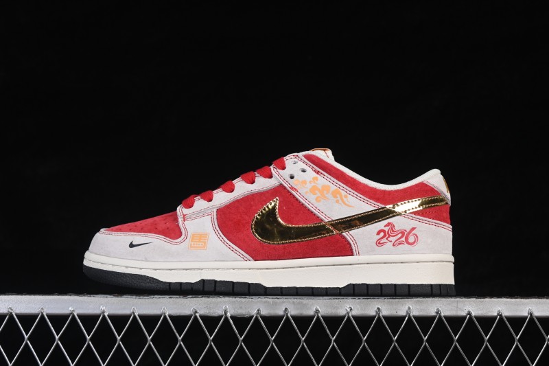 Nike SB Dunk Low Year of the Horse Red White Gold High-End Custom Low-Top Skateboarding Shoes - DN3168-036