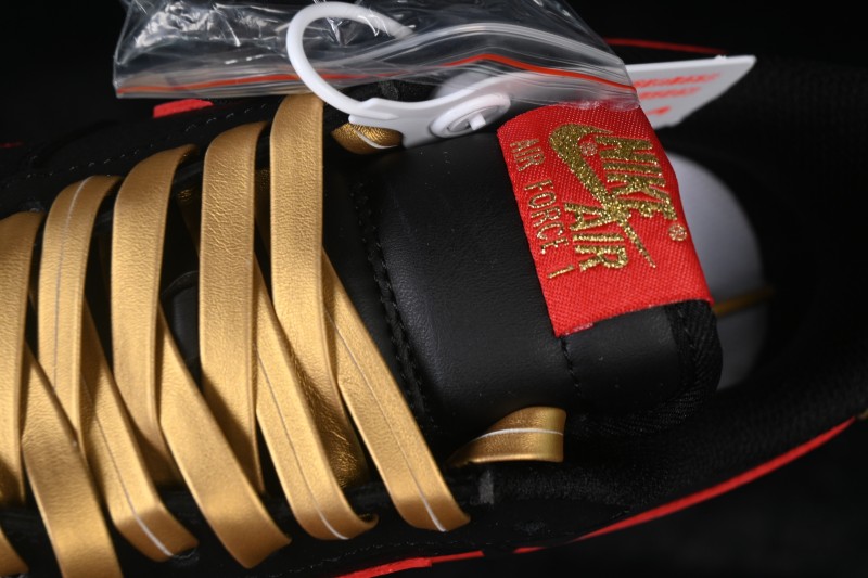 Nike Air Force 1 '07 Low Men's Basketball Shoes with Metallic Gold and Red Flame Design - NH0601-528