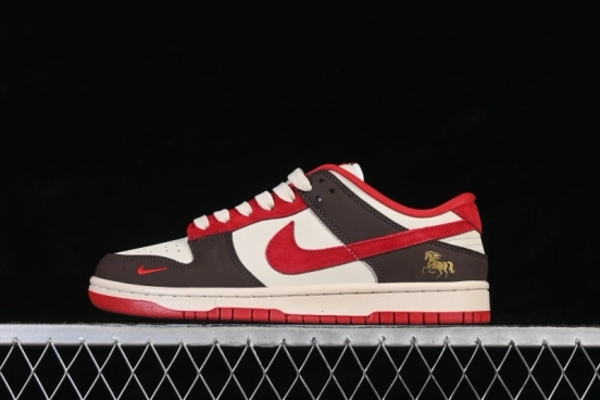 Nike SB Dunk Low Year of the Horse Limited Edition White Coffee Red Low-Top Casual Skateboarding Shoes - YF9511-927