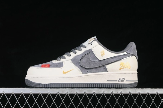 Nike Air Force 1 '07 Low Casual Skateboarding Shoes in Off-White and Grey - HT5088-615