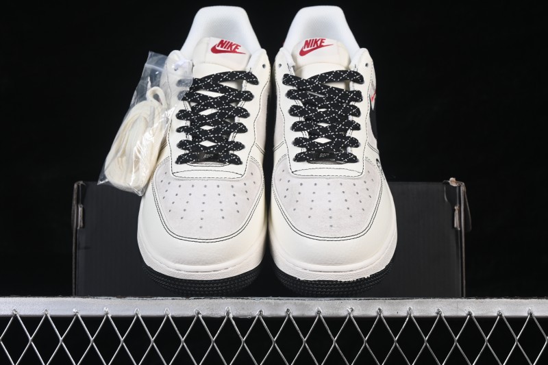 Nike Air Force 1 '07 Low Classic Basketball Sneakers with Black-White-Red Color Blocking and Perforated Leather Upper - KG6699-F42