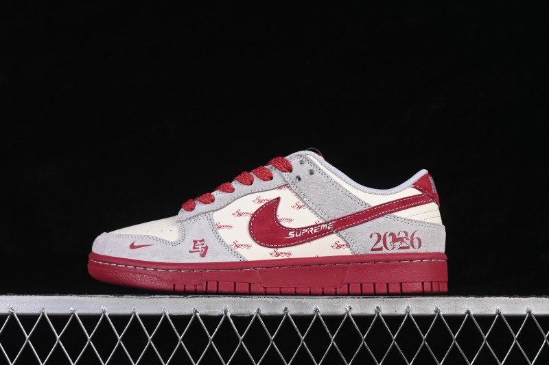 Nike SB Dunk Low Retro Skateboarding Shoes with Red and Grey Color Blocking - JP2026-100