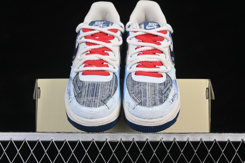Nike Air Force 1 '07 Low Hand-Drawn Sneakers with Indigo-Dyed Denim and Leather Upper - FB0607-707