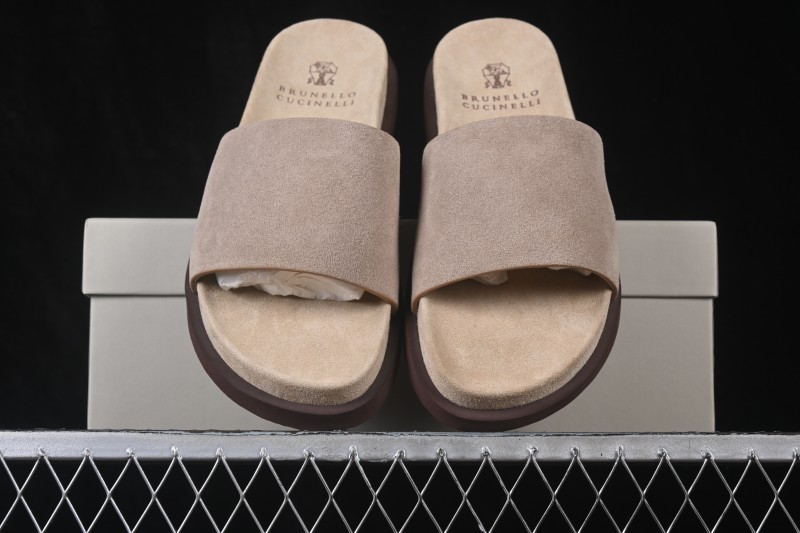 Brunello Cucinelli Suede Flat Slip-On Open-Toe Thong Sandals - MZUSOLY236CDK54 GREY