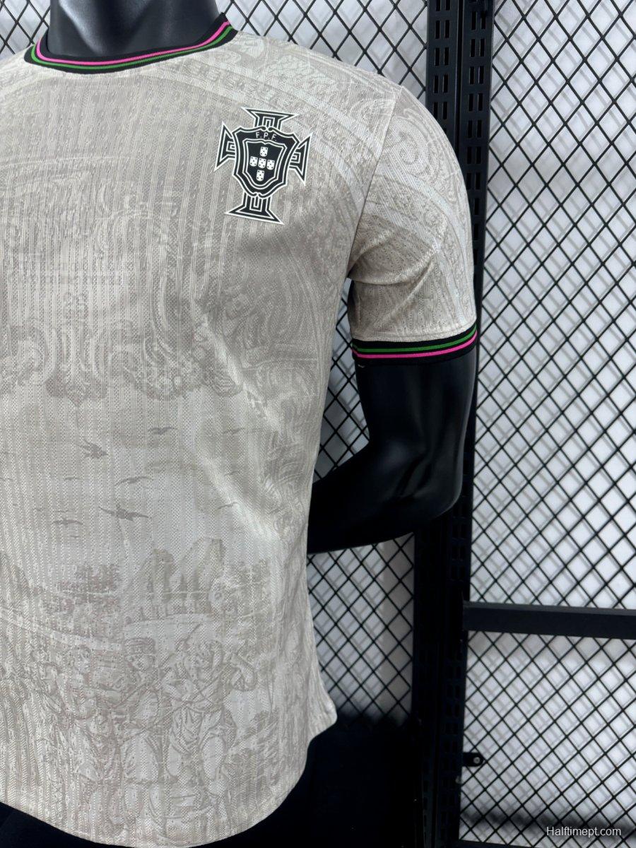 Player Version 2025 Portugal Away White with Subtle Pattern Jersey