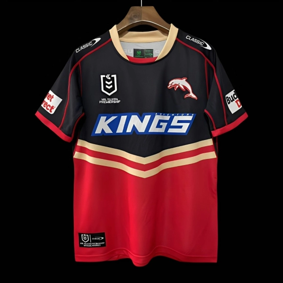 2025 Redcliffe Dolphins Red with Tonal Hoops Home Jersey