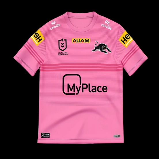 24/25 Kids Penrith Panthers Pink with Horizontal Stripes and Squad Names Jersey