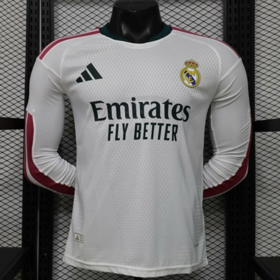 Player Version 26/27 Real Madrid White with Burgundy Stripe Long Sleeve Home Jersey