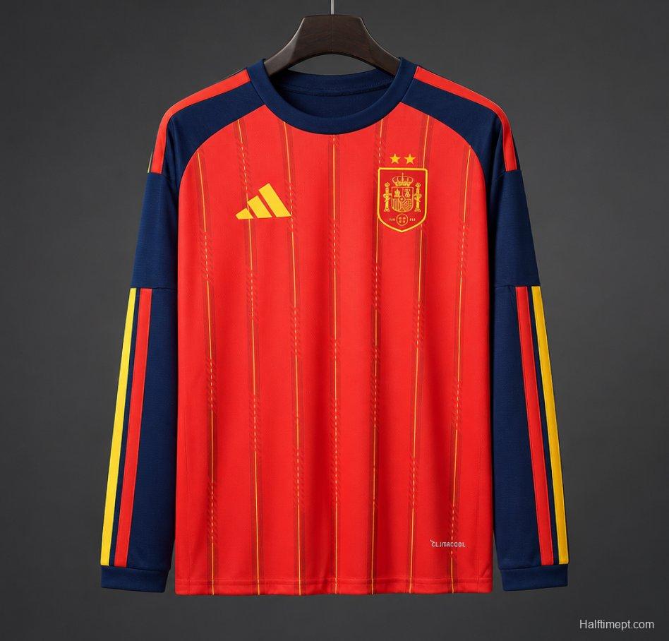 2 Star 2026 Spain Home Long Sleeve Jersey With Champion Patch
