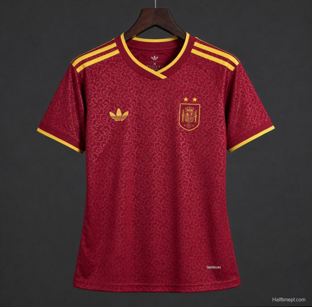 2 Star 2026 Womens Spain Away Red Special Edition Jersey With Champion Patch