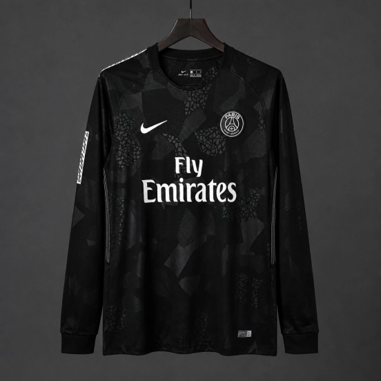 Retro 17/18 PSG/Paris Saint-Germain Black with Geometric Camo Pattern Third Long Sleeve Jersey