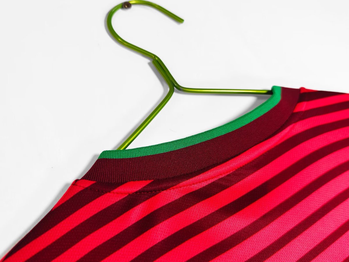 Retro 2014 Portugal Home Red with Dark  Stripes Long Sleeve Jersey
